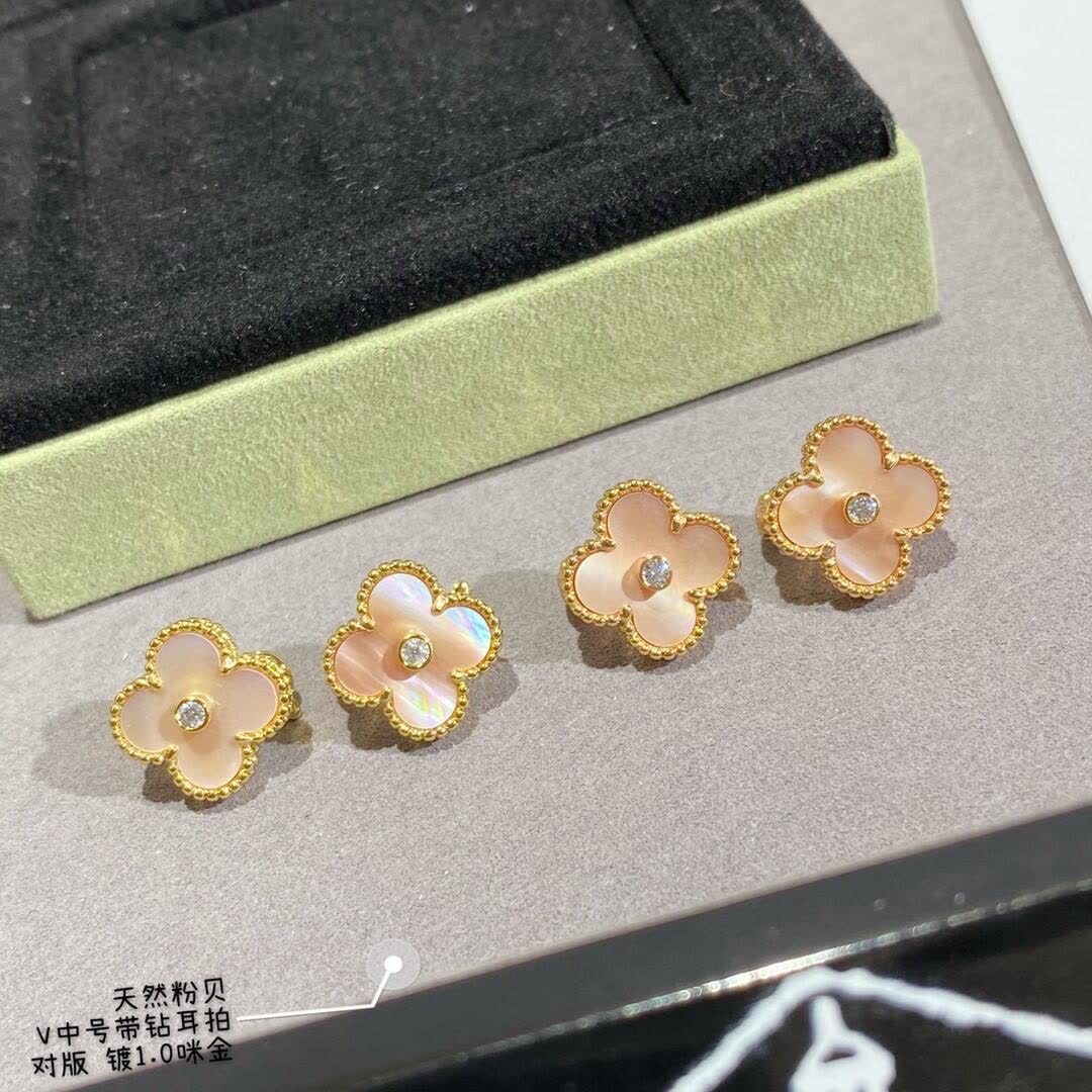 Van Cleef & Arpels Alhambra Earrings with Pink Opal and Diamond